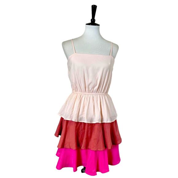 Trixxi NEW Sundress Tiered Ruffle Elastic Waist Pink Rose Women’s Size Medium - Picture 1 of 11